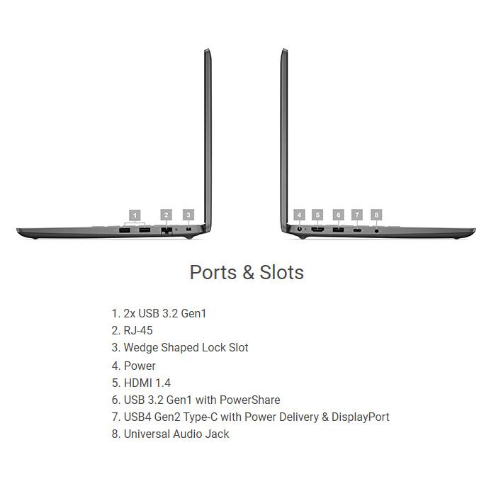 ⁦Laptop Dell Latitude 3450 Intel Core i5-1335U Processor, 8GB Ram, 512GB SSD M.2, Intel UHD Graphics, 14-inch Full HD Display 1920x1080, Free Dos - Black⁩ - الصورة ⁦2⁩