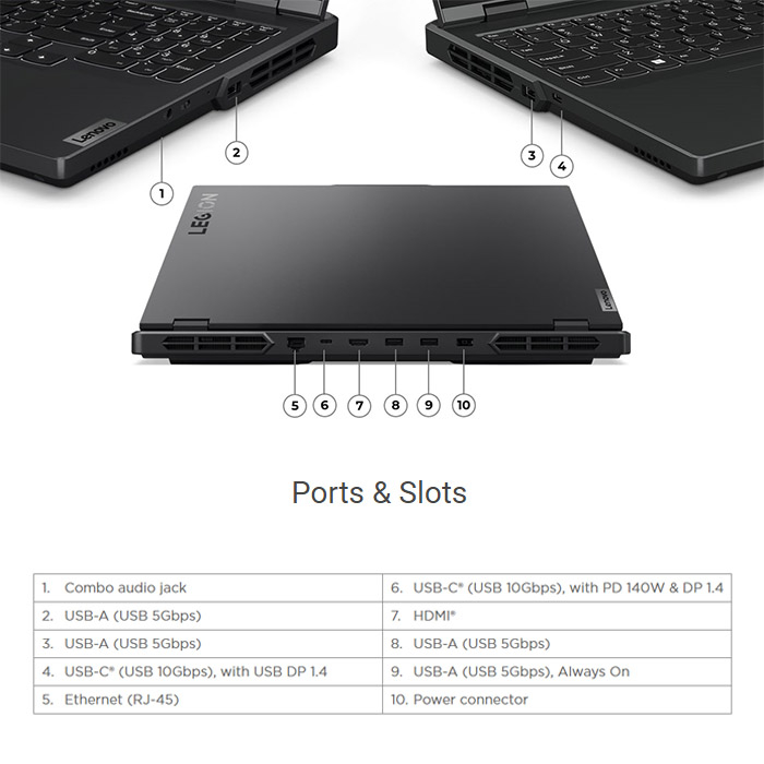 ⁦Laptop Lenovo Legion Pro 5 Gaming Intel Core i7-14650HX Processor, 16GB Ram, 1TB SSD M.2, NVIDIA GeForce RTX 4060 8GB Graphics, 16-inch WQXGA 2560x1600, DisplayHDR 400, IPS 500nits Anti-glare, 240Hz, 100% DCI-P3, G-Sync, Low Blue Light, Free Dos - Onyx Grey⁩ - الصورة ⁦3⁩